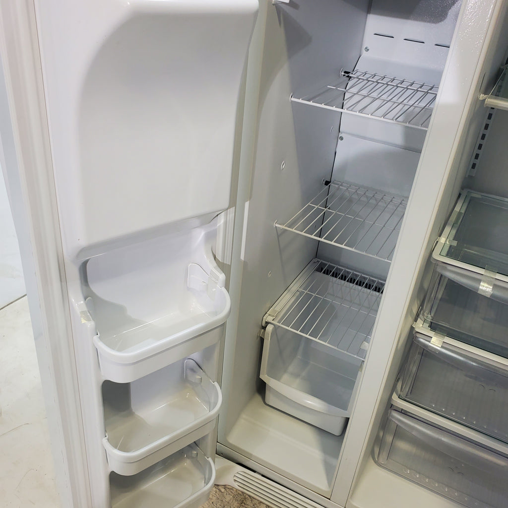 Pictures of Pearl White Frigidaire 25.5 cu. ft. Side by Side Refrigerator with Exterior Ice and Water Dispenser - Certified Refurbished - Neu Appliance Outlet - Discount Appliance Outlet in Austin, Tx