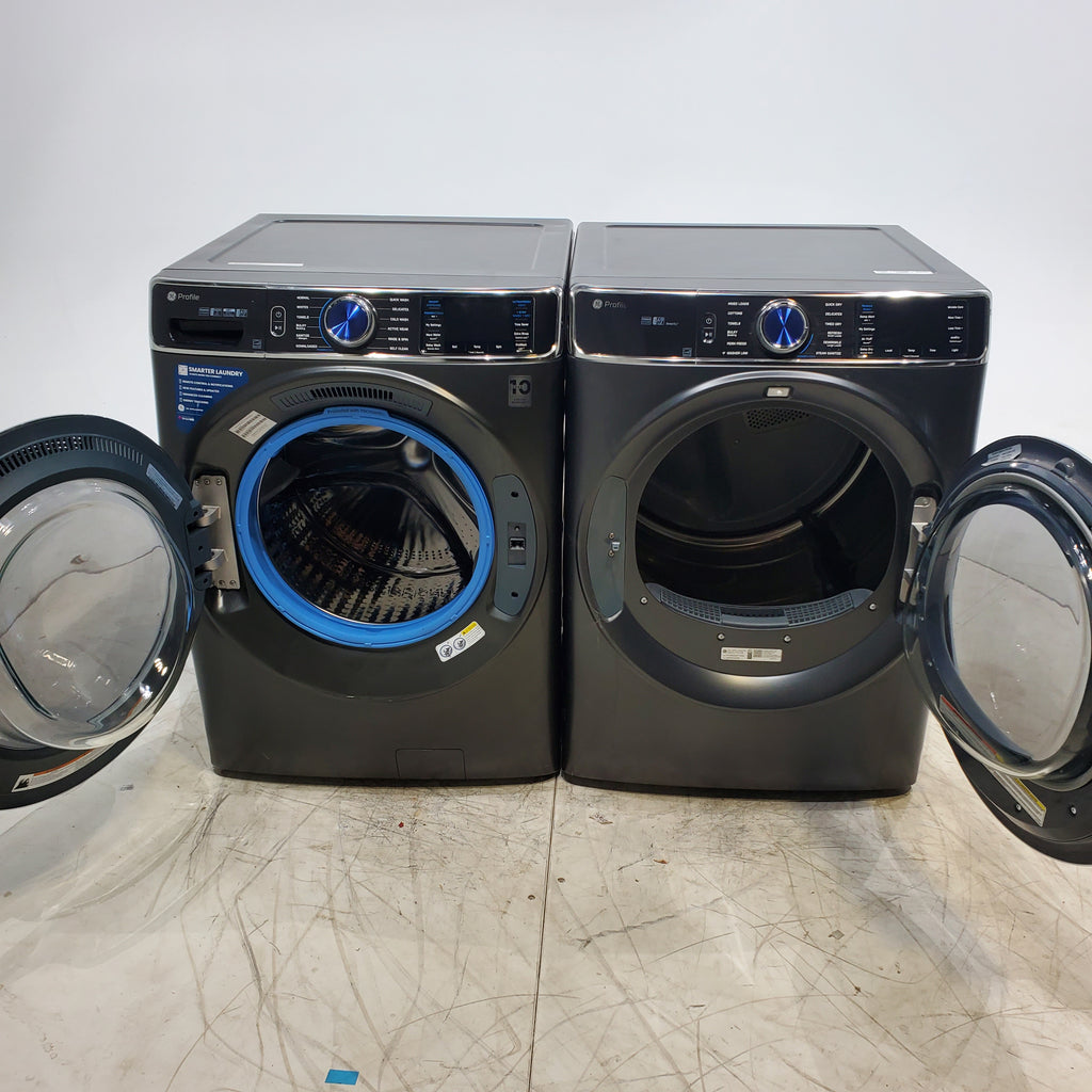 Pictures of GE Profile 5.3 cu. ft. Smart Front Load Washer in Carbon Graphite with OdorBlock UltraFresh Vent System and Carbon Graphite ENERGY STAR GE 7.8 cu. ft. Front Load Gas Dryer with Power Steam- Scratch & Dent - Minor - Neu Appliance Outlet - Discount Appliance Outlet in Austin, Tx