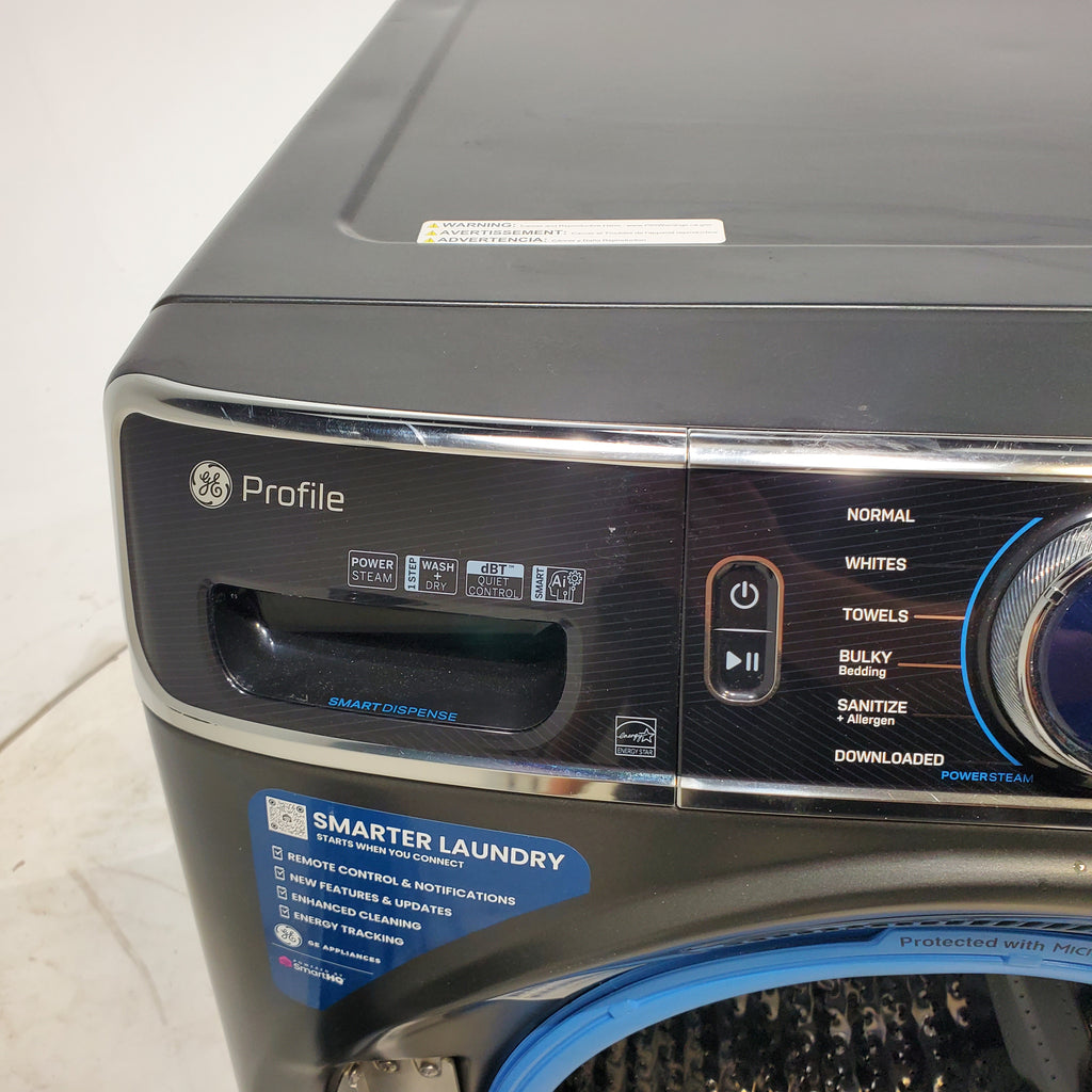 Pictures of GE Profile 5.3 cu. ft. Smart Front Load Washer in Carbon Graphite with OdorBlock UltraFresh Vent System and Carbon Graphite ENERGY STAR GE 7.8 cu. ft. Front Load Gas Dryer with Power Steam- Scratch & Dent - Minor - Neu Appliance Outlet - Discount Appliance Outlet in Austin, Tx