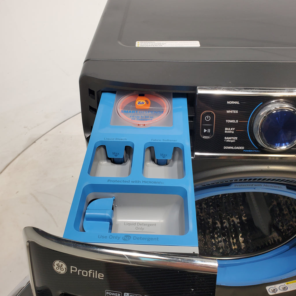 Pictures of GE Profile 5.3 cu. ft. Smart Front Load Washer in Carbon Graphite with OdorBlock UltraFresh Vent System and Carbon Graphite ENERGY STAR GE 7.8 cu. ft. Front Load Gas Dryer with Power Steam- Scratch & Dent - Minor - Neu Appliance Outlet - Discount Appliance Outlet in Austin, Tx