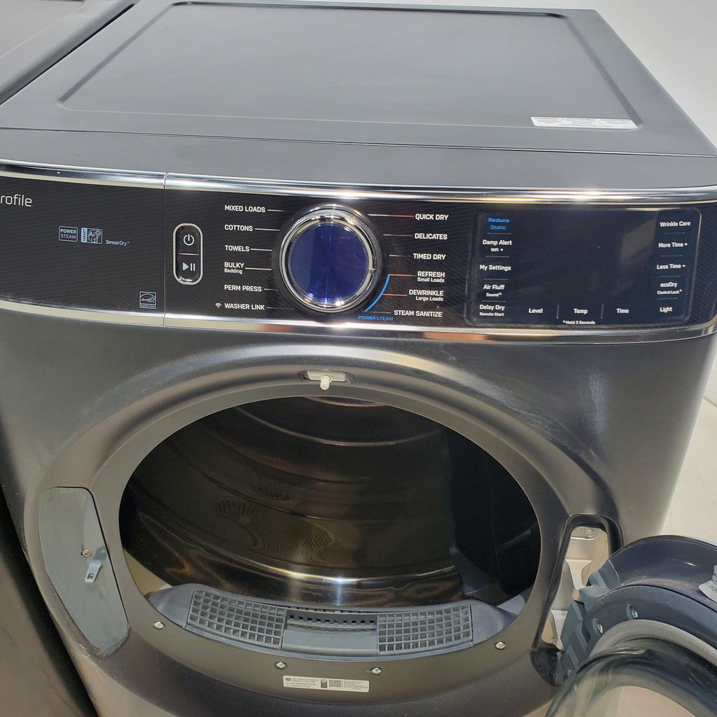 Pictures of GE Profile 5.3 cu. ft. Smart Front Load Washer in Carbon Graphite with OdorBlock UltraFresh Vent System and Carbon Graphite ENERGY STAR GE 7.8 cu. ft. Front Load Gas Dryer with Power Steam- Scratch & Dent - Minor - Neu Appliance Outlet - Discount Appliance Outlet in Austin, Tx