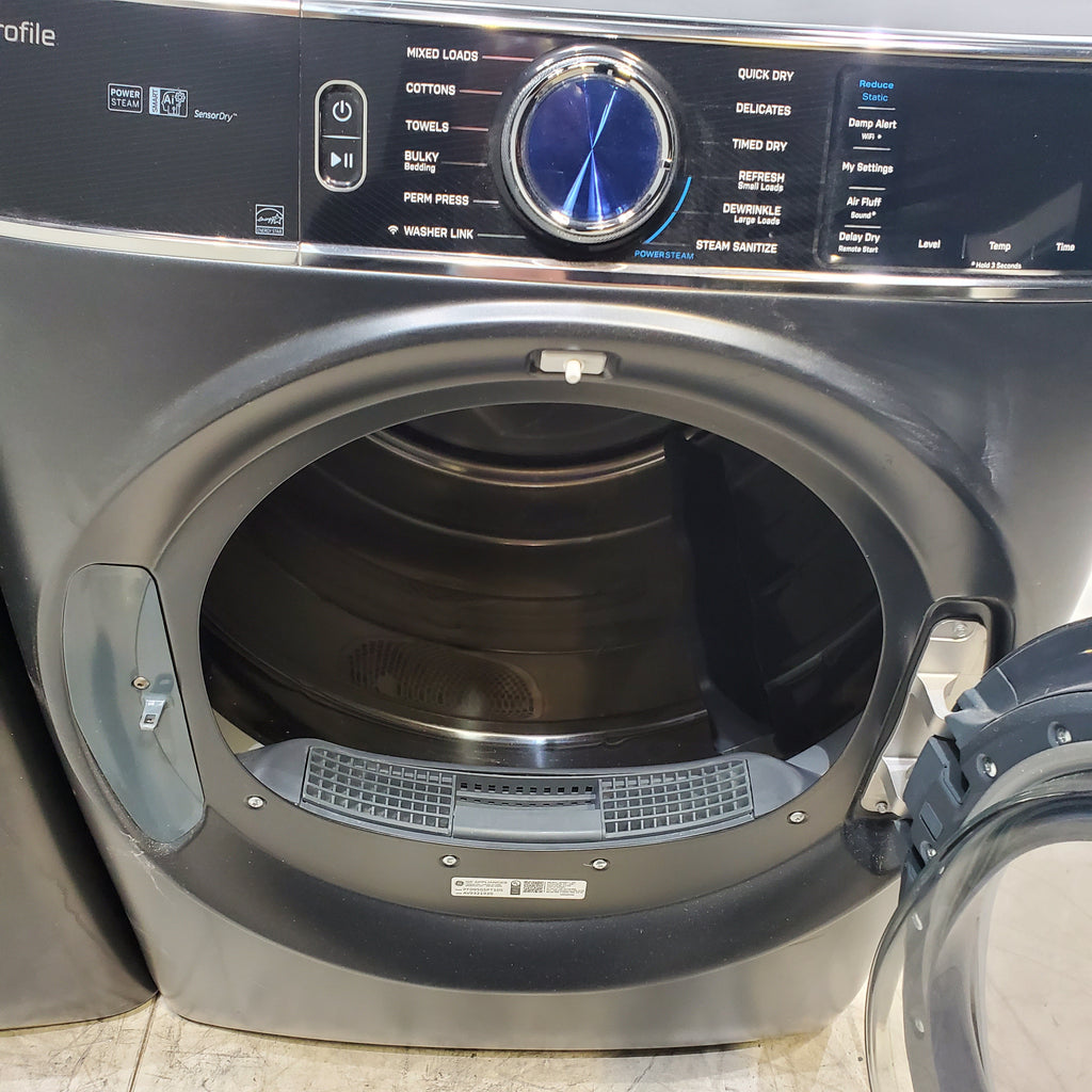 Pictures of GE Profile 5.3 cu. ft. Smart Front Load Washer in Carbon Graphite with OdorBlock UltraFresh Vent System and Carbon Graphite ENERGY STAR GE 7.8 cu. ft. Front Load Gas Dryer with Power Steam- Scratch & Dent - Minor - Neu Appliance Outlet - Discount Appliance Outlet in Austin, Tx