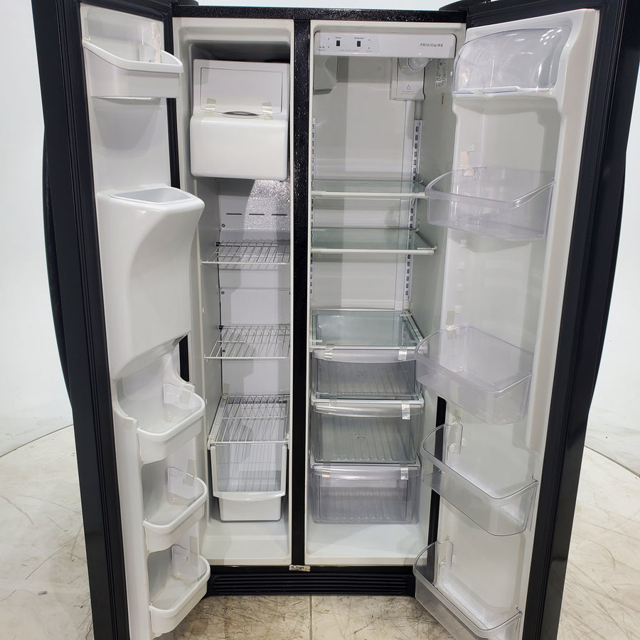 33" Wide Ebony Black Frigidaire 22.1 cu. ft. Side by Side Refrigerator with External Ice and Water Dispenser - Certified Refurbished