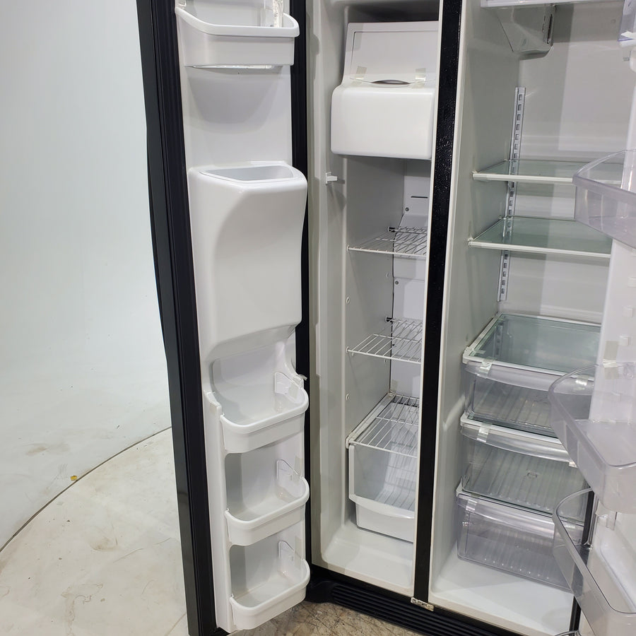 33" Wide Ebony Black Frigidaire 22.1 cu. ft. Side by Side Refrigerator with External Ice and Water Dispenser - Certified Refurbished