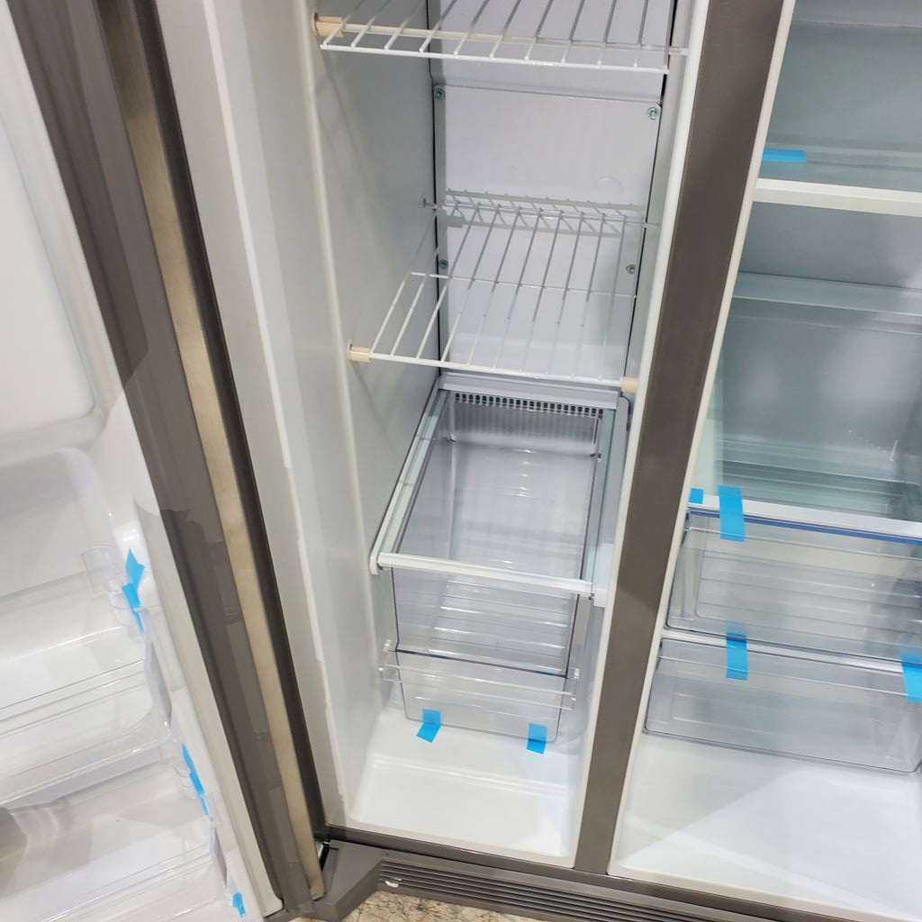 Pictures of 33" Wide Stainless Steel Frigidaire 22.3 cu. ft. ENERGY STAR Side by Side Refrigerator with Exterior Water and Ice Dispenser - Scratch & Dent - Minor - Neu Appliance Outlet - Discount Appliance Outlet in Austin, Tx