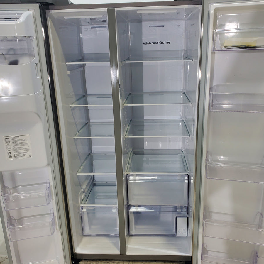 Fingerprint Resistant Stainless Steel ENERGY STAR Samsung 27.4 cu. ft. Side by Side Refrigerator with Exterior Water and Ice Dispenser - Scratch & Dent - Minor