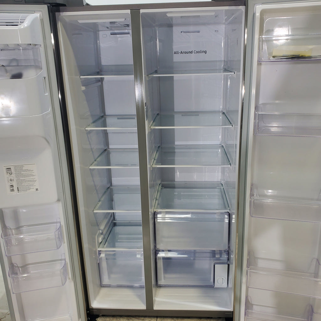 Pictures of Fingerprint Resistant Stainless Steel ENERGY STAR Samsung 27.4 cu. ft. Side by Side Refrigerator with Exterior Water and Ice Dispenser - Scratch & Dent - Minor - Neu Appliance Outlet - Discount Appliance Outlet in Austin, Tx