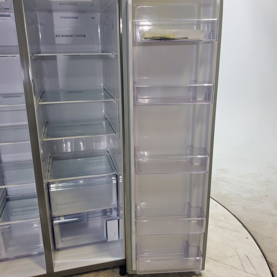 Fingerprint Resistant Stainless Steel ENERGY STAR Samsung 27.4 cu. ft. Side by Side Refrigerator with Exterior Water and Ice Dispenser - Scratch & Dent - Minor
