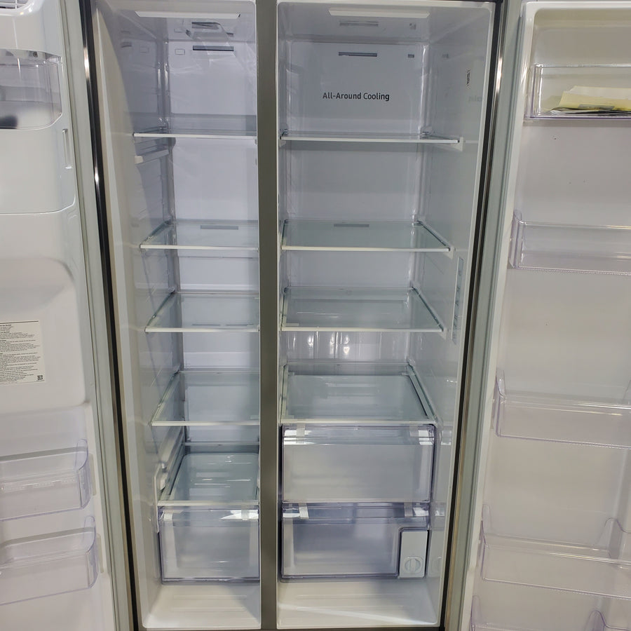 Fingerprint Resistant Stainless Steel ENERGY STAR Samsung 27.4 cu. ft. Side by Side Refrigerator with Exterior Water and Ice Dispenser - Scratch & Dent - Minor