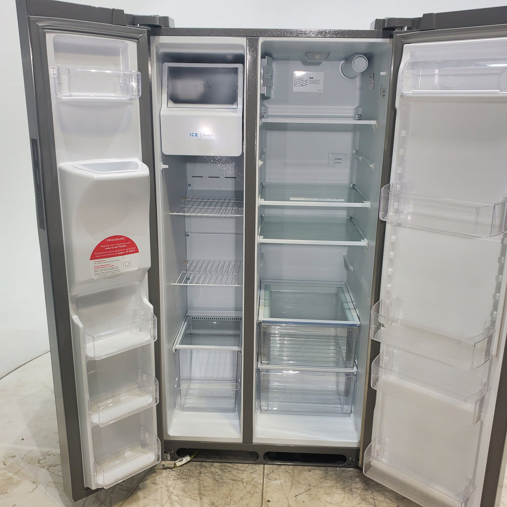 Pictures of Stainless Steel ENERGY STAR Frigidaire 25.6 cu. ft. Side by Side Refrigerator with Exterior Water and Ice Dispenser - Scratch & Dent - Moderate - Neu Appliance Outlet - Discount Appliance Outlet in Austin, Tx