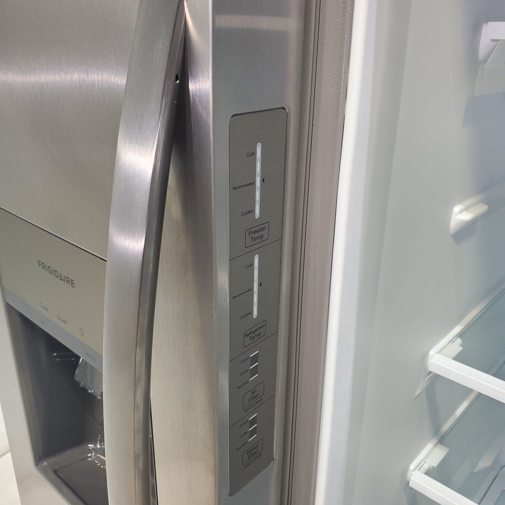 Pictures of Stainless Steel ENERGY STAR Frigidaire 25.6 cu. ft. Side by Side Refrigerator with Exterior Water and Ice Dispenser - Scratch & Dent - Minor - Neu Appliance Outlet - Discount Appliance Outlet in Austin, Tx