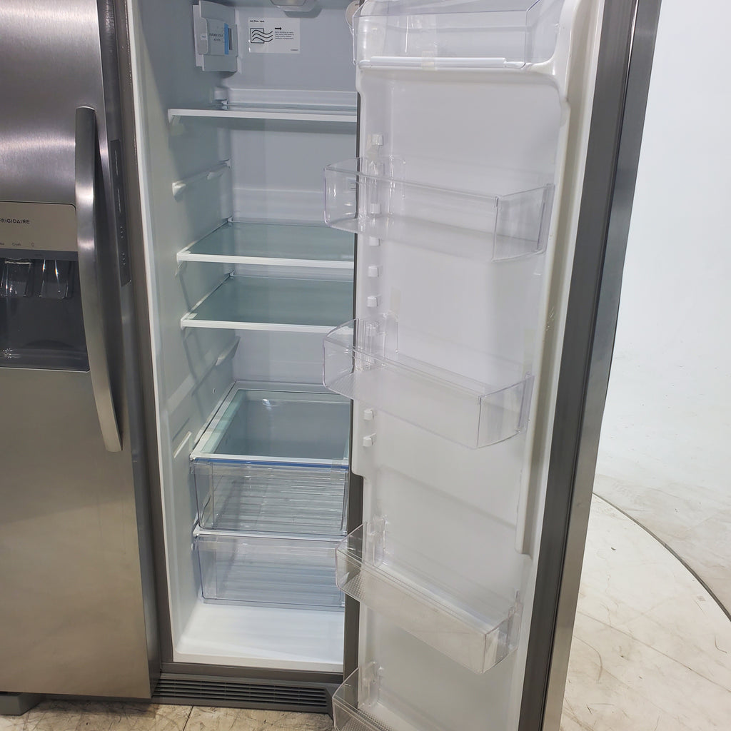 Pictures of Stainless Steel ENERGY STAR Frigidaire 25.6 cu. ft. Side by Side Refrigerator with Exterior Water and Ice Dispenser - Scratch & Dent - Minor - Neu Appliance Outlet - Discount Appliance Outlet in Austin, Tx