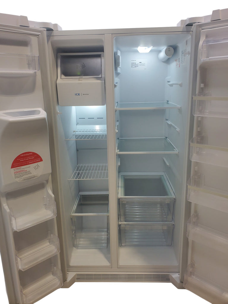 Pictures of 36 1/8" Wide White Frigidaire 25.6 cu. ft. Side by Side Refrigerator with Exterior Ice and Water Dispenser - Scratch and Dent - Minor - Neu Appliance Outlet - Discount Appliance Outlet in Austin, Tx