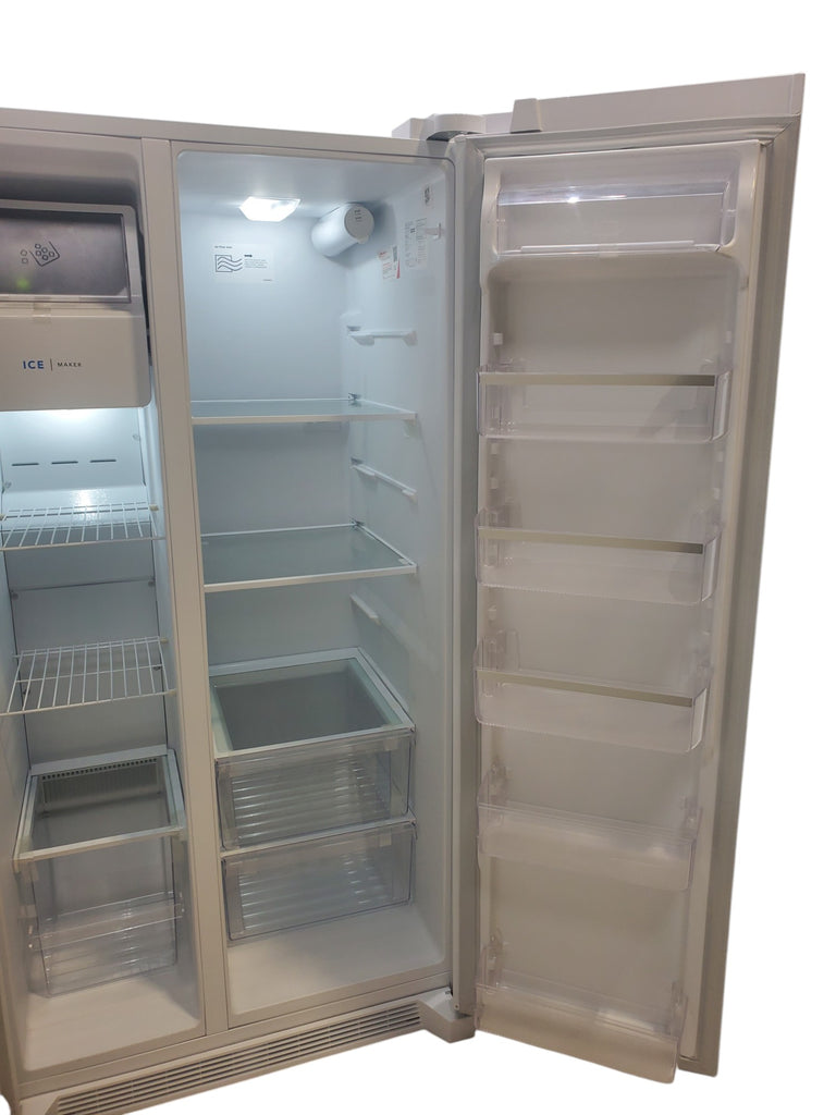 Pictures of 36 1/8" Wide White Frigidaire 25.6 cu. ft. Side by Side Refrigerator with Exterior Ice and Water Dispenser - Scratch and Dent - Minor - Neu Appliance Outlet - Discount Appliance Outlet in Austin, Tx