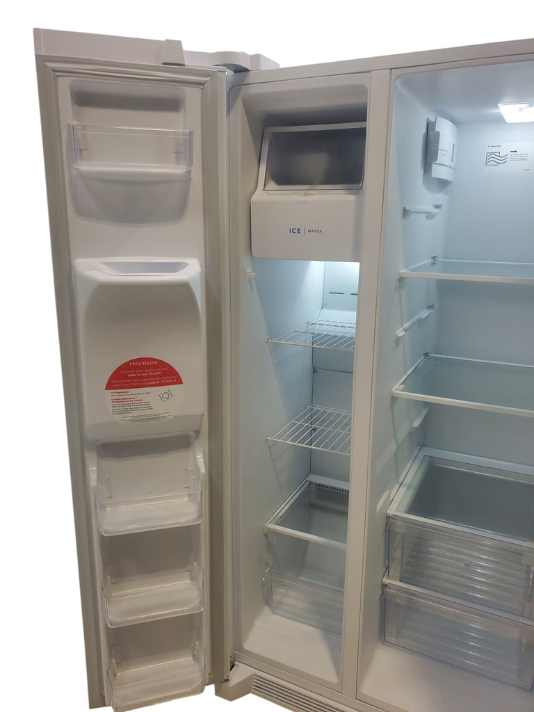 Pictures of 36 1/8" Wide White Frigidaire 25.6 cu. ft. Side by Side Refrigerator with Exterior Ice and Water Dispenser - Scratch and Dent - Minor - Neu Appliance Outlet - Discount Appliance Outlet in Austin, Tx