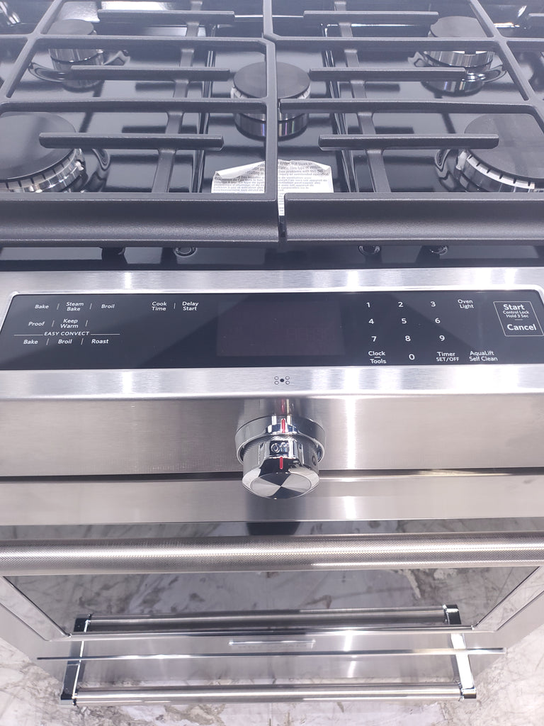 Pictures of KitchenAid  Stainless Steel Convection 30" 5 Burner Slide-in Gas Range with Even-Heat™ True Convection and Steam Rack - Open Box - Neu Appliance Outlet - Discount Appliance Outlet in Austin, Tx