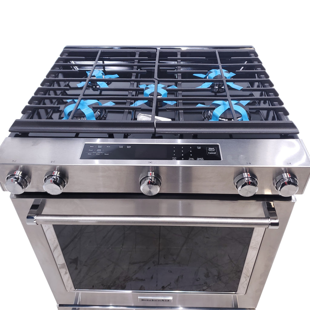 Pictures of KitchenAid  Stainless Steel Convection 30" 5 Burner Slide-in Gas Range with Even-Heat™ True Convection and Steam Rack - Open Box - Neu Appliance Outlet - Discount Appliance Outlet in Austin, Tx