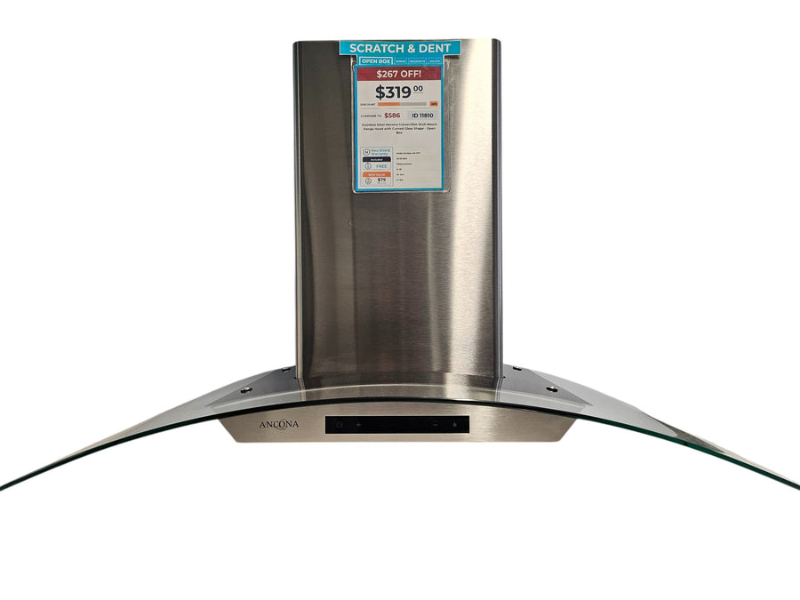 Stainless Steel Ancona Convertible Wall-Mount Range Hood with Curved Glass Shape - Open Box