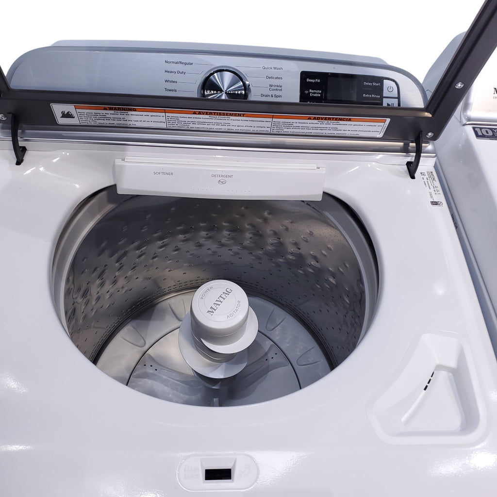 Pictures of Maytag 4.7 cu. ft. Smart Top Load Washing Machine with Extra Power Button and Deep Fill option and Maytag Smart 7.4 cu ft ENERGY STAR STEAM Gas Dryer with Extra Power Button and Advanced Moisture Sensing - Scratch & Dent - Minor - Neu Appliance Outlet - Discount Appliance Outlet in Austin, Tx