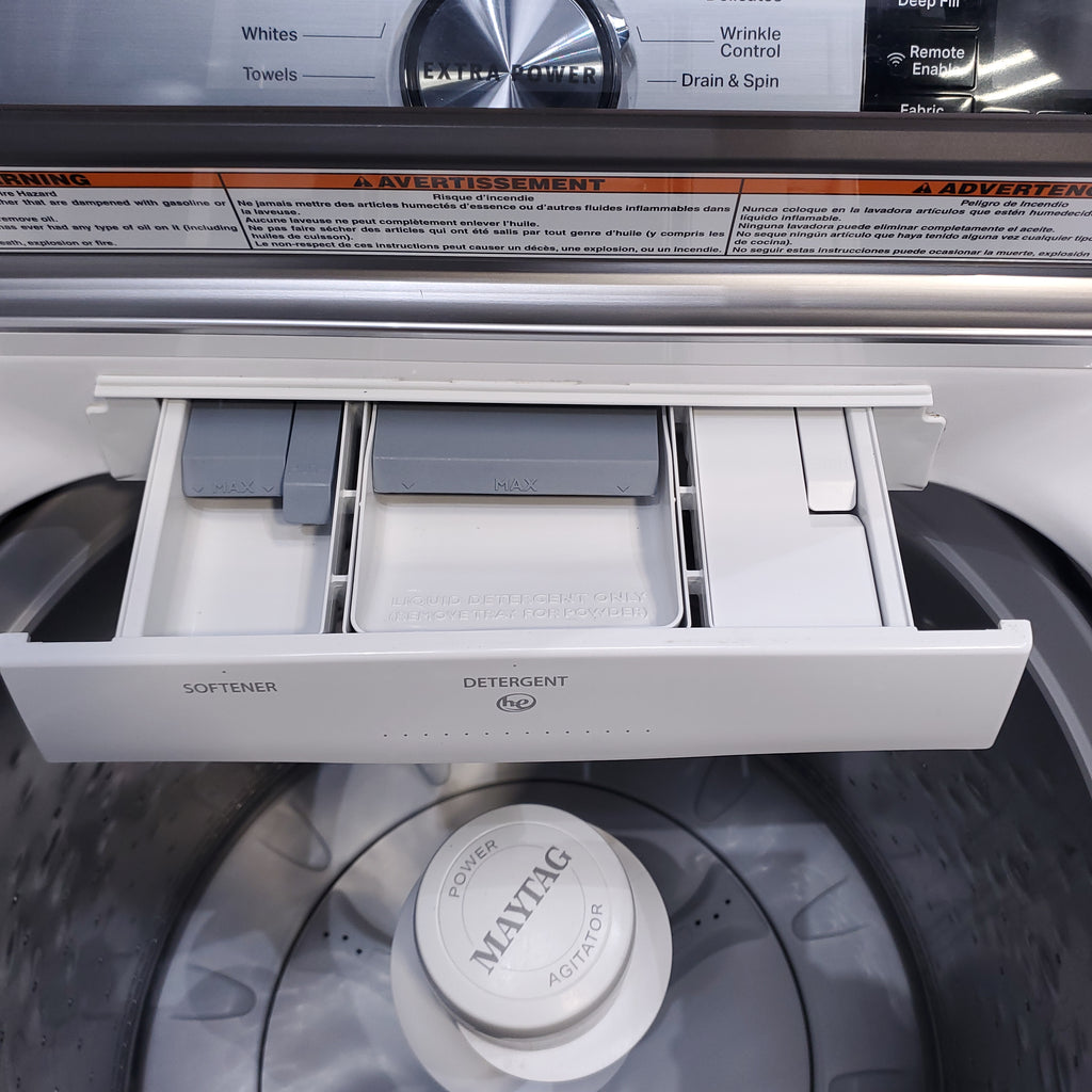 Pictures of Maytag 4.7 cu. ft. Smart Top Load Washing Machine with Extra Power Button and Deep Fill option and Maytag Smart 7.4 cu ft ENERGY STAR STEAM Gas Dryer with Extra Power Button and Advanced Moisture Sensing - Scratch & Dent - Minor - Neu Appliance Outlet - Discount Appliance Outlet in Austin, Tx