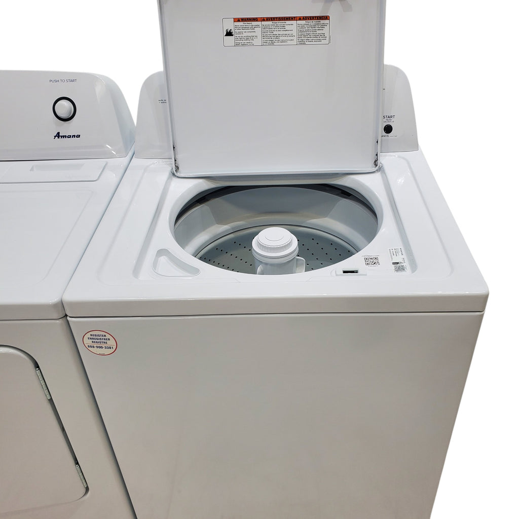 Pictures of White Amana 3.5 cu. ft. Top-Load Washer with Deep Water Wash Option and Amana 6.5 cu. ft. Electric Dryer with Wrinkle Prevent - Open Box - Neu Appliance Outlet - Discount Appliance Outlet in Austin, Tx