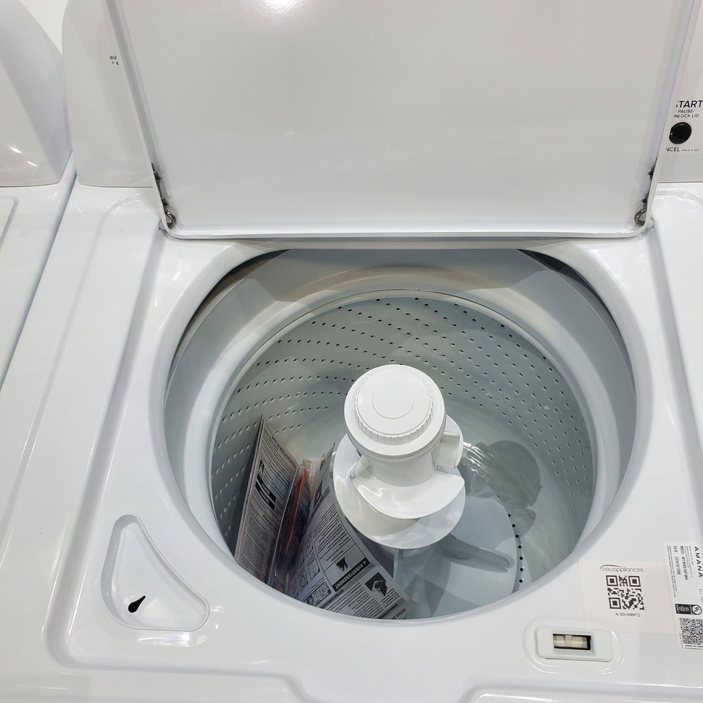 Pictures of White Amana 3.5 cu. ft. Top-Load Washer with Deep Water Wash Option and Amana 6.5 cu. ft. Electric Dryer with Wrinkle Prevent - Open Box - Neu Appliance Outlet - Discount Appliance Outlet in Austin, Tx