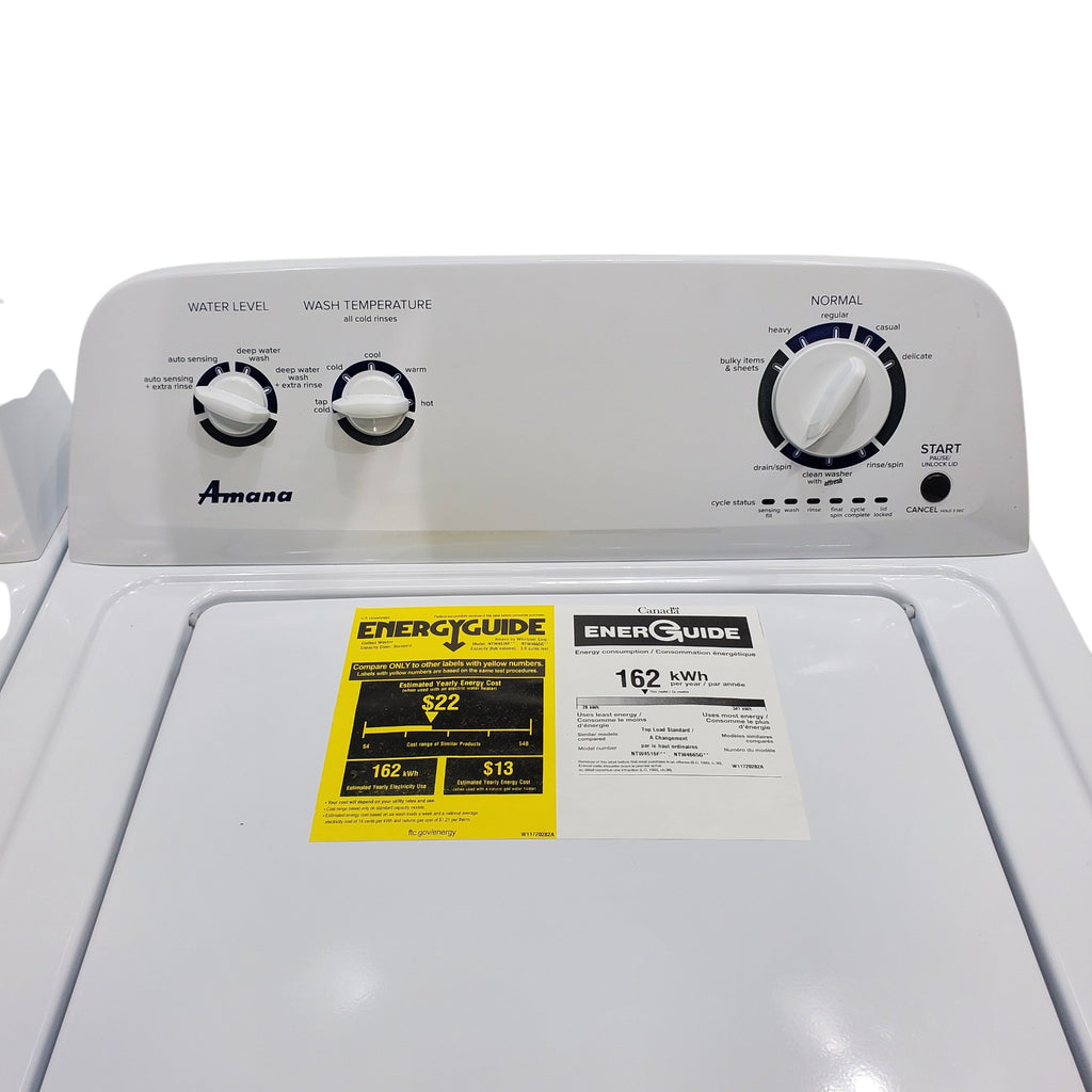 Pictures of White Amana 3.5 cu. ft. Top-Load Washer with Deep Water Wash Option and Amana 6.5 cu. ft. Electric Dryer with Wrinkle Prevent - Open Box - Neu Appliance Outlet - Discount Appliance Outlet in Austin, Tx