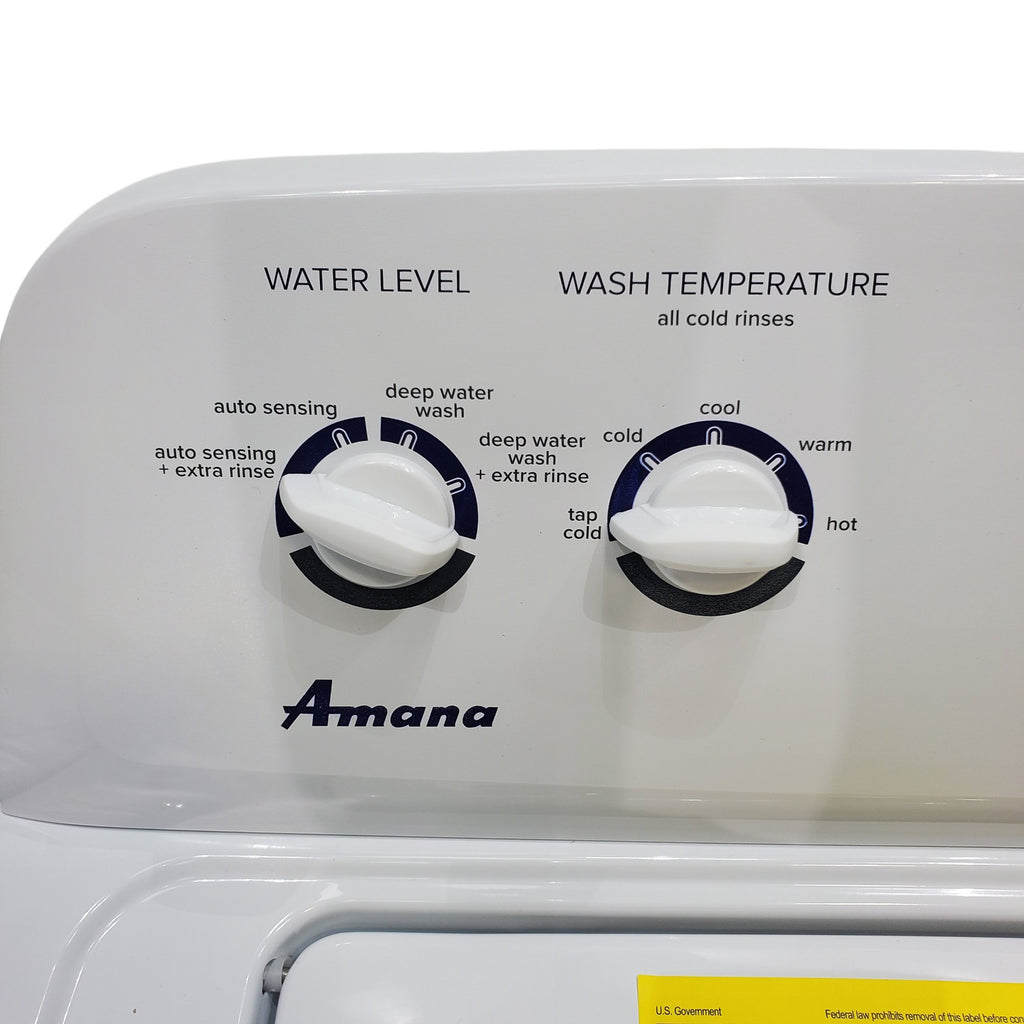 Pictures of White Amana 3.5 cu. ft. Top-Load Washer with Deep Water Wash Option and Amana 6.5 cu. ft. Electric Dryer with Wrinkle Prevent - Open Box - Neu Appliance Outlet - Discount Appliance Outlet in Austin, Tx