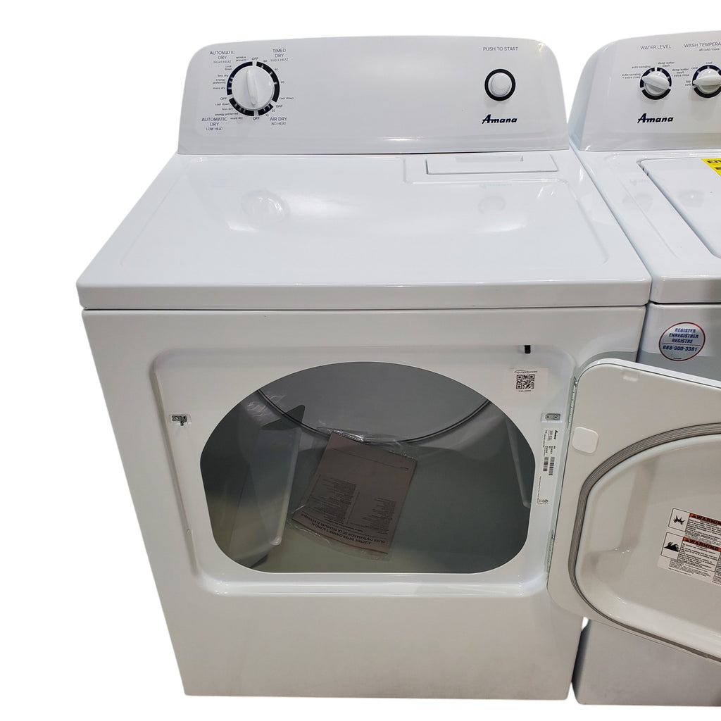 Pictures of White Amana 3.5 cu. ft. Top-Load Washer with Deep Water Wash Option and Amana 6.5 cu. ft. Electric Dryer with Wrinkle Prevent - Open Box - Neu Appliance Outlet - Discount Appliance Outlet in Austin, Tx