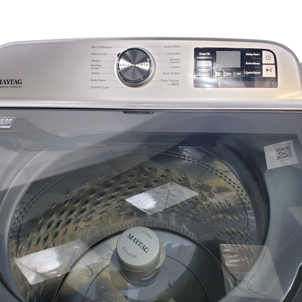 Pictures of Maytag Metallic Slate Smart Top Load 5.2 cu ft Washer with Extra Power button and Deep Fill Option and Smart 7.4 cu ft Electric Steam Dryer with Extra Power Button and Advance Moisture Sensing - Open Box - Neu Appliance Outlet - Discount Appliance Outlet in Austin, Tx