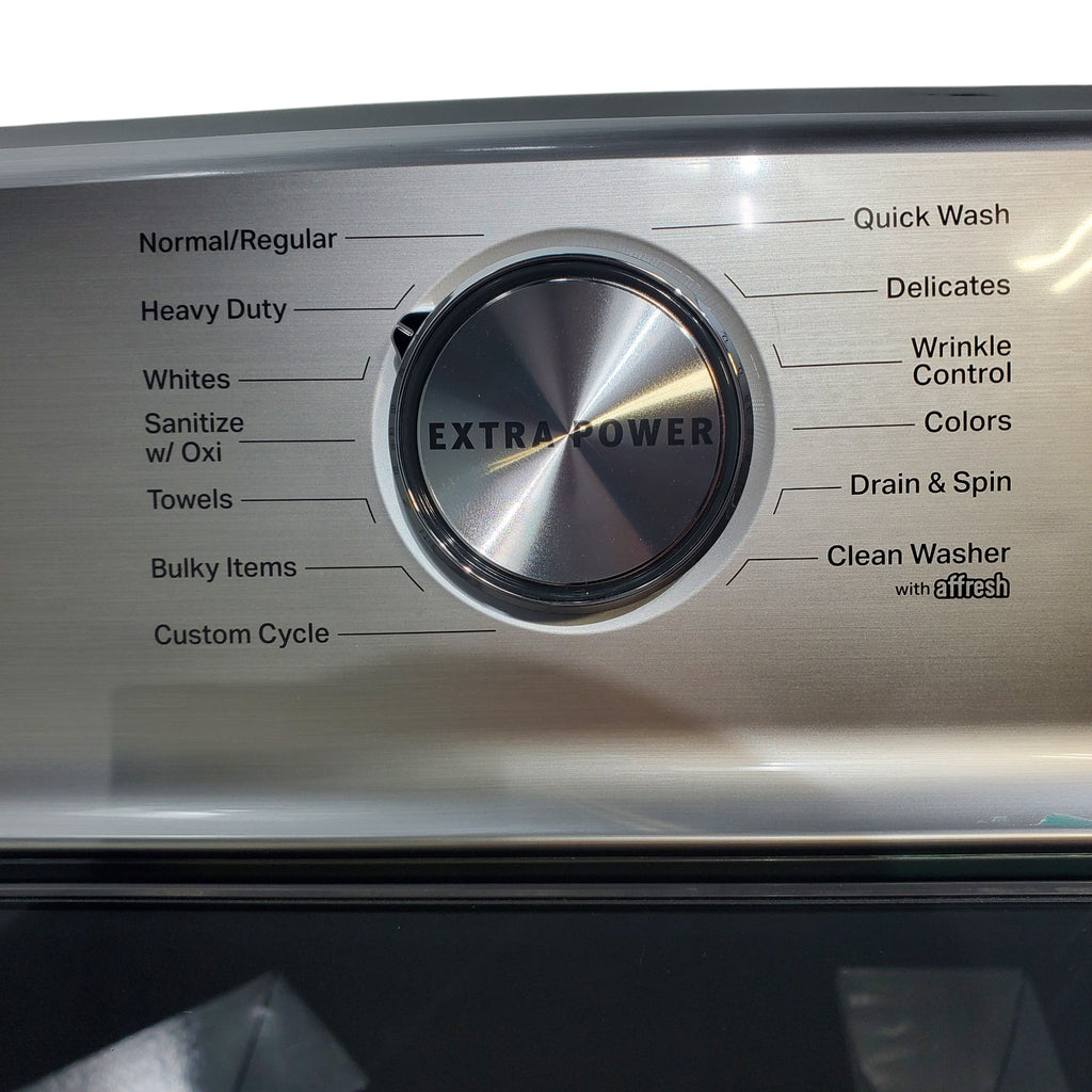 Pictures of Maytag Metallic Slate Smart Top Load 5.2 cu ft Washer with Extra Power button and Deep Fill Option and Smart 7.4 cu ft Electric Steam Dryer with Extra Power Button and Advance Moisture Sensing - Open Box - Neu Appliance Outlet - Discount Appliance Outlet in Austin, Tx