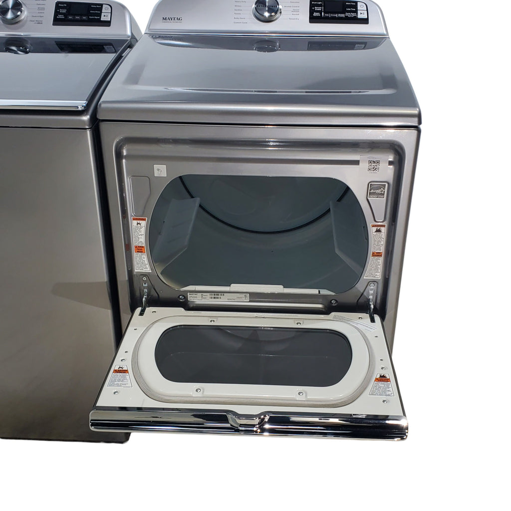 Pictures of Maytag Metallic Slate Smart Top Load 5.2 cu ft Washer with Extra Power button and Deep Fill Option and Smart 7.4 cu ft Electric Steam Dryer with Extra Power Button and Advance Moisture Sensing - Open Box - Neu Appliance Outlet - Discount Appliance Outlet in Austin, Tx