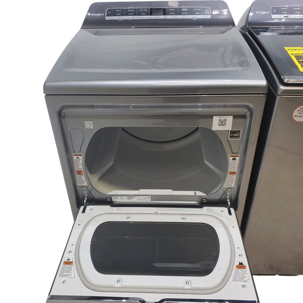 Pictures of Whirlpool Chrome Shadow 5.2 - 5.3 cu. ft. ENERGY STAR Top Load Washer with 2 in 1 Removable Agitator and Load & Go™ dispenser and 7.4 cu. ft. Top Load Electric Dryer with Advanced Moisture Sensing - Scratch & Dent - Minor - Neu Appliance Outlet - Discount Appliance Outlet in Austin, Tx