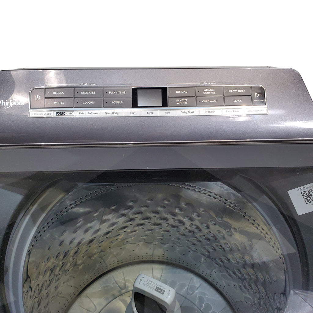 Pictures of Whirlpool Chrome Shadow 5.2 - 5.3 cu. ft. ENERGY STAR Top Load Washer with 2 in 1 Removable Agitator and Load & Go™ dispenser and 7.4 cu. ft. Top Load Electric Dryer with Advanced Moisture Sensing - Open Box - Neu Appliance Outlet - Discount Appliance Outlet in Austin, Tx