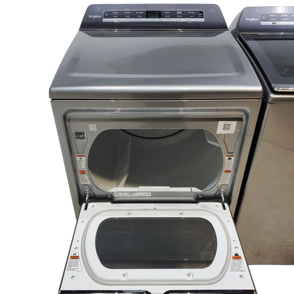 Pictures of Whirlpool Chrome Shadow 5.2 - 5.3 cu. ft. ENERGY STAR Top Load Washer with 2 in 1 Removable Agitator and Load & Go™ dispenser and 7.4 cu. ft. Top Load Electric Dryer with Advanced Moisture Sensing - Open Box - Neu Appliance Outlet - Discount Appliance Outlet in Austin, Tx