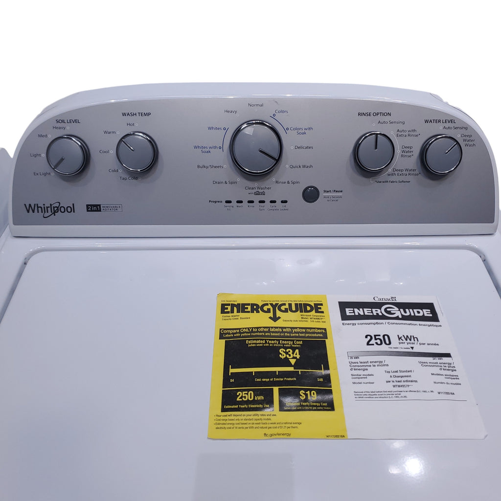 Pictures of Whirlpool 3.8–3.9 Cu. Ft. Top Load Washer with 2 in 1 Removable Agitator and Soil Level Selection and Whirlpool 7-cu ft Vented Electric Dryer - Open Box - Neu Appliance Outlet - Discount Appliance Outlet in Austin, Tx