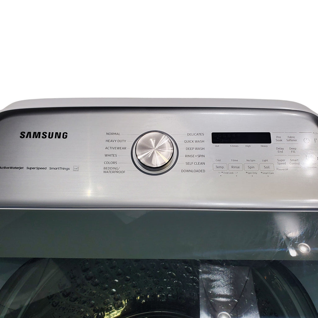 Pictures of 5.2 cu. ft. Samsung Large Capacity Smart Top Load Washer with Super Speed Wash in White (New in Box) and 7.4-cu ft Electric Dryer White - Scratch & Dent - Minor - Neu Appliance Outlet - Discount Appliance Outlet in Austin, Tx