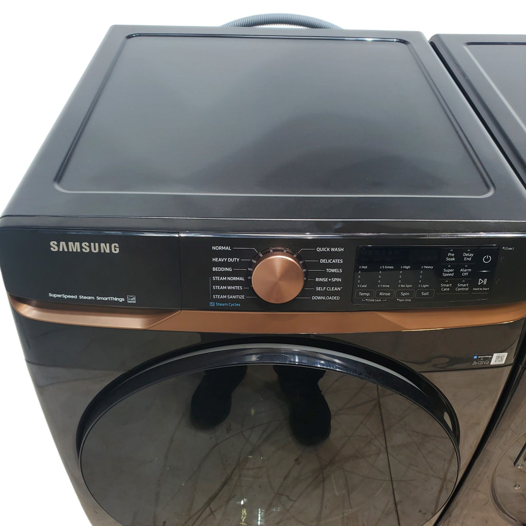 Pictures of Samsung Brushed Black 5.0 cu. ft. Extra Large Capacity Smart Front Load Washer with Super Speed Wash and Steam and 7.5 cu. ft. Smart Electric Dryer with Steam Sanitize+ and Sensor Dry - Open Box - Neu Appliance Outlet - Discount Appliance Outlet in Austin, Tx