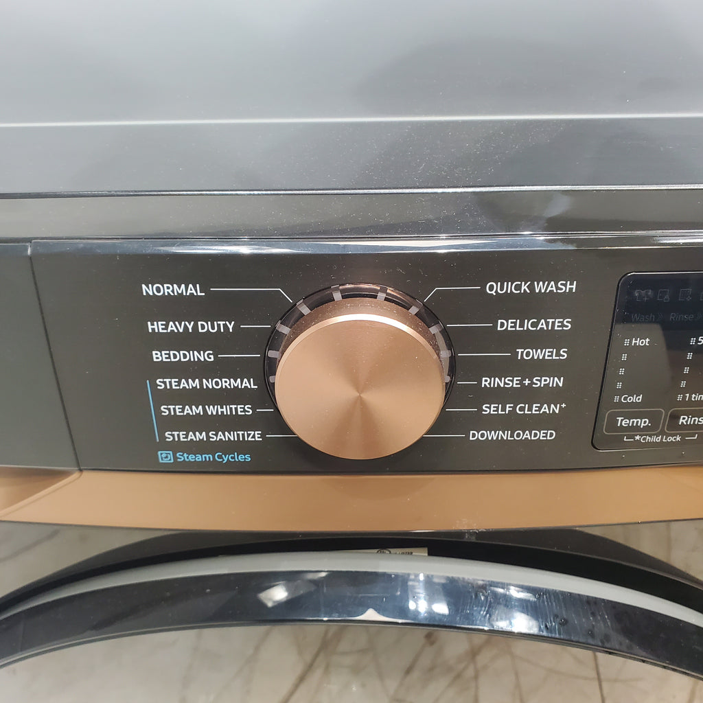 Pictures of Samsung Brushed Black 5.0 cu. ft. Extra Large Capacity Smart Front Load Washer with Super Speed Wash and Steam and 7.5 cu. ft. Smart Electric Dryer with Steam Sanitize+ and Sensor Dry - Open Box - Neu Appliance Outlet - Discount Appliance Outlet in Austin, Tx