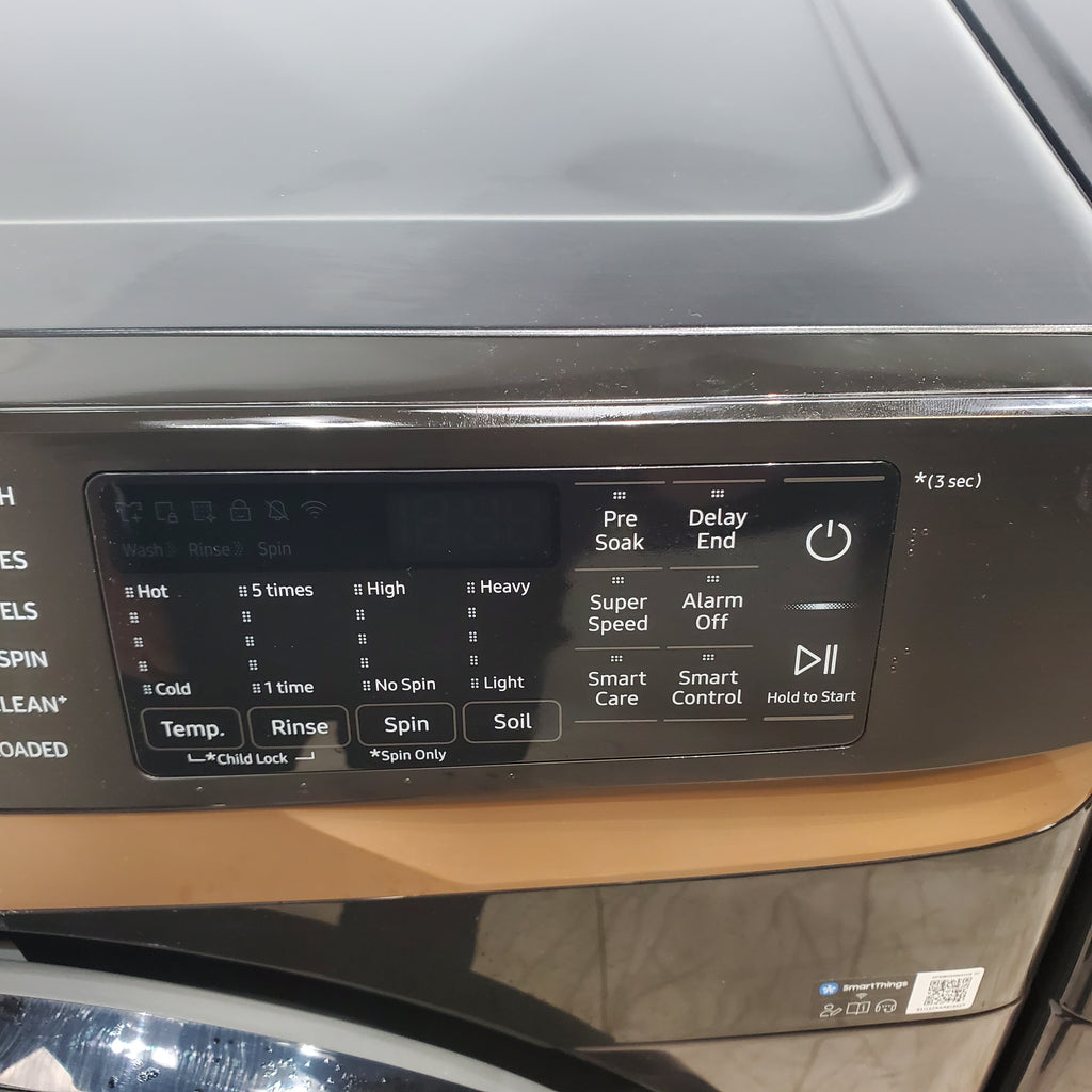 Pictures of Samsung Brushed Black 5.0 cu. ft. Extra Large Capacity Smart Front Load Washer with Super Speed Wash and Steam and 7.5 cu. ft. Smart Electric Dryer with Steam Sanitize+ and Sensor Dry - Open Box - Neu Appliance Outlet - Discount Appliance Outlet in Austin, Tx