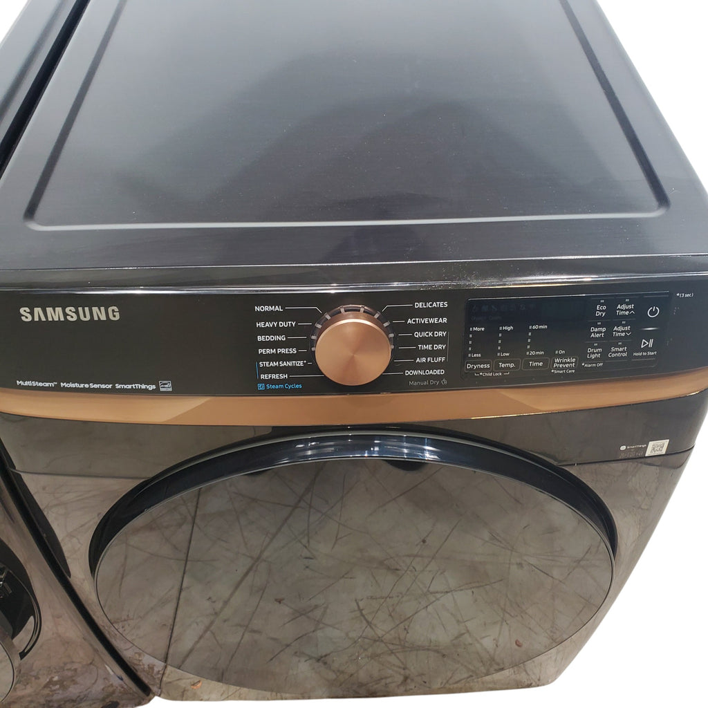 Pictures of Samsung Brushed Black 5.0 cu. ft. Extra Large Capacity Smart Front Load Washer with Super Speed Wash and Steam and 7.5 cu. ft. Smart Electric Dryer with Steam Sanitize+ and Sensor Dry - Open Box - Neu Appliance Outlet - Discount Appliance Outlet in Austin, Tx