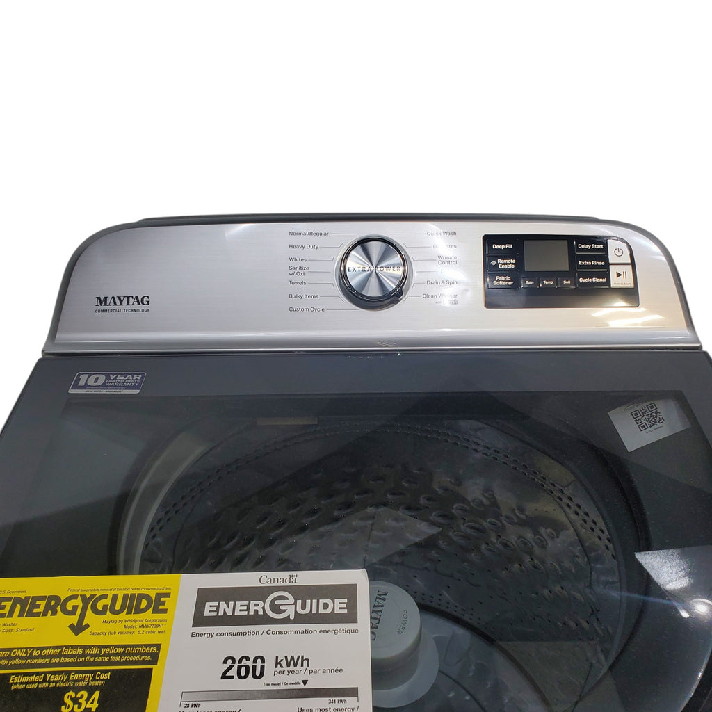 Pictures of Maytag Metallic Slate Smart Top Load 5.2 cu ft Washer with Extra Power button and Deep Fill Option and Smart 7.4 cu ft Electric Steam Dryer with Extra Power Button and Advance Moisture Sensing - Open Box - Neu Appliance Outlet - Discount Appliance Outlet in Austin, Tx