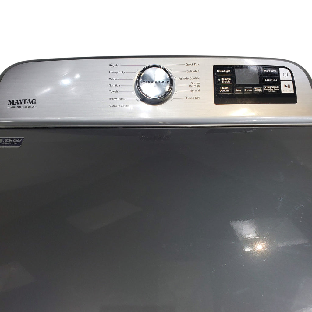 Pictures of Maytag Metallic Slate Smart Top Load 5.2 cu ft Washer with Extra Power button and Deep Fill Option and Smart 7.4 cu ft Electric Steam Dryer with Extra Power Button and Advance Moisture Sensing - Open Box - Neu Appliance Outlet - Discount Appliance Outlet in Austin, Tx