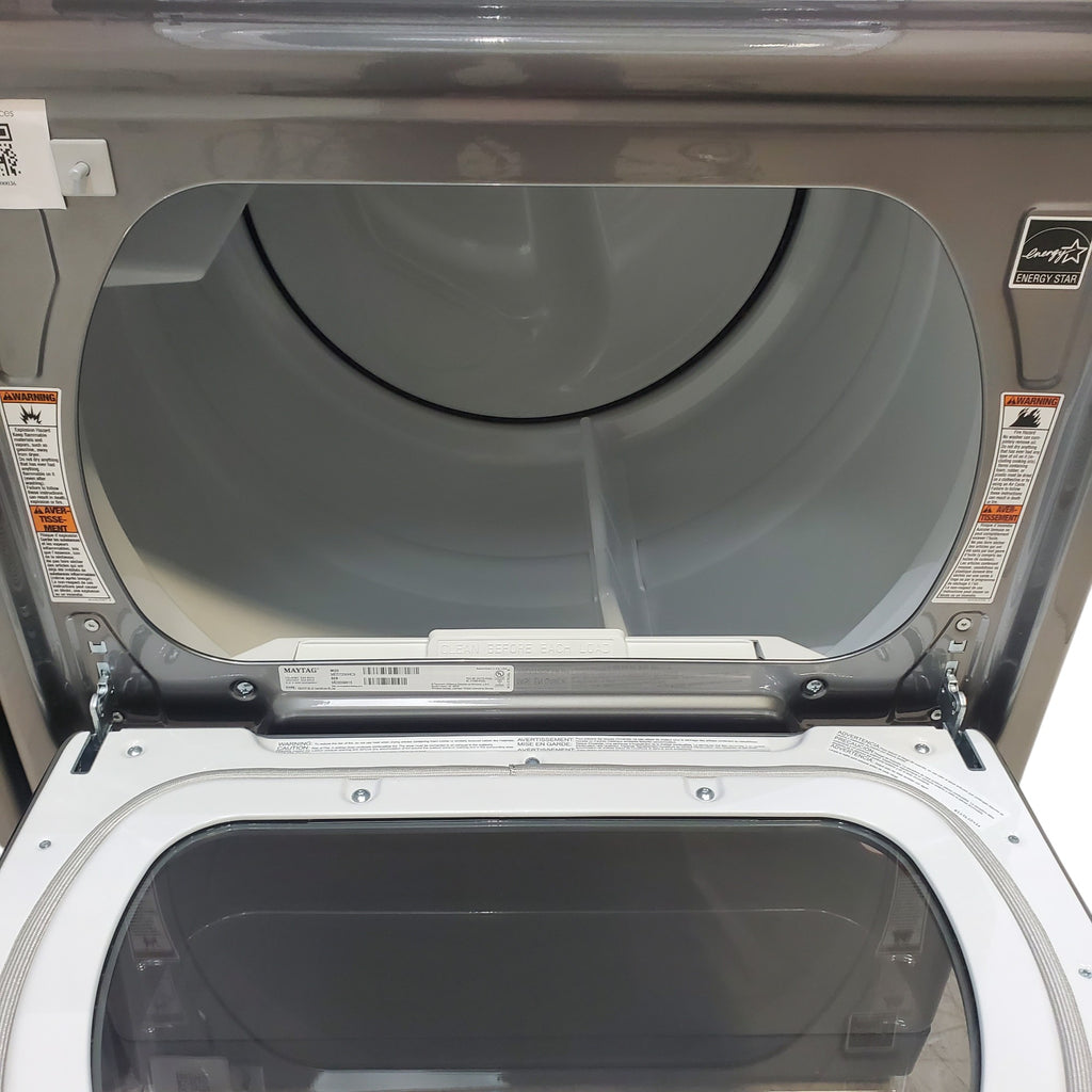 Pictures of Maytag Metallic Slate Smart Top Load 5.2 cu ft Washer with Extra Power button and Deep Fill Option and Smart 7.4 cu ft Electric Steam Dryer with Extra Power Button and Advance Moisture Sensing - Open Box - Neu Appliance Outlet - Discount Appliance Outlet in Austin, Tx