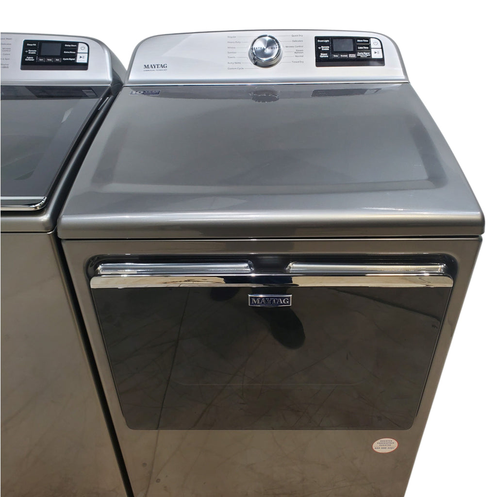 Pictures of Maytag Metallic Slate Smart Top Load 5.2 cu ft Washer with Extra Power button and Deep Fill Option and Smart 7.4 cu ft Electric Steam Dryer with Extra Power Button and Advance Moisture Sensing - Open Box - Neu Appliance Outlet - Discount Appliance Outlet in Austin, Tx