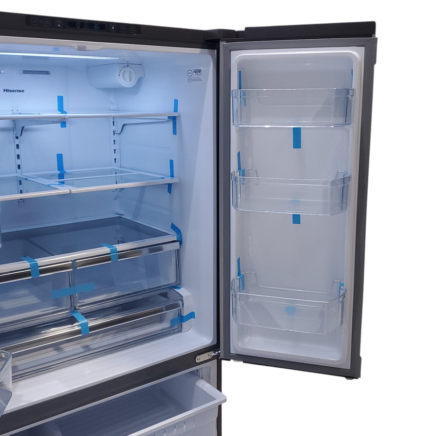 Fingerprint Resistant Brushed Steel ENERGY STAR Hisense 26.6 cu. ft. 3 Door French Door Refrigerator with Icemaker and Internal Water Dispenser - Scratch & Dent - Minor