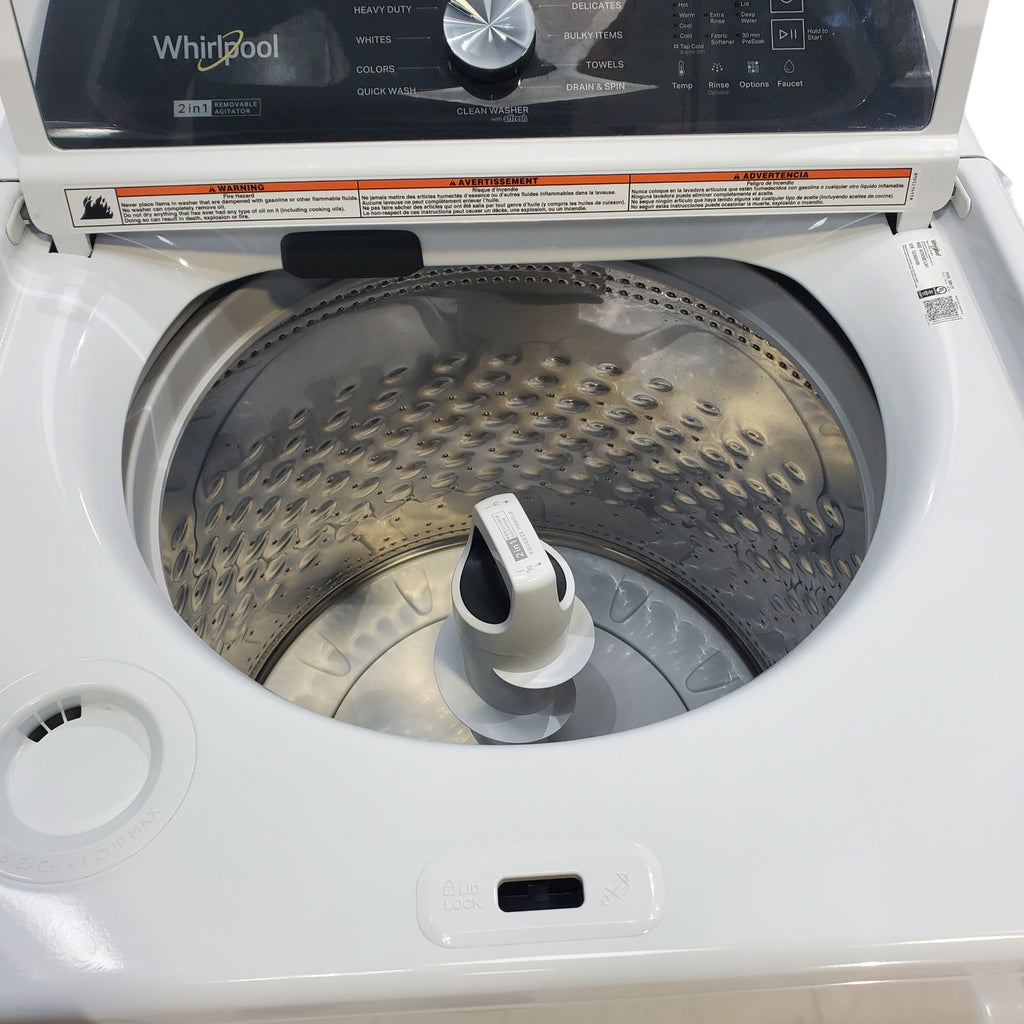 Pictures of Whirlpool 4.7–4.8 Cu. Ft. Top Load Washer with 2 in 1 Removable Agitator and Built-In Water Faucet and 7.0 Cu. Ft. Top Load Gas Moisture Sensing Dryer with Wrinkle Shield™ Option - Open Box - Neu Appliance Outlet - Discount Appliance Outlet in Austin, Tx