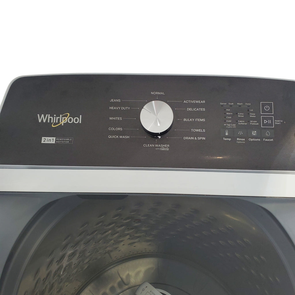 Pictures of Whirlpool 4.7–4.8 Cu. Ft. Top Load Washer with 2 in 1 Removable Agitator and Built-In Water Faucet and 7.0 Cu. Ft. Top Load Gas Moisture Sensing Dryer with Wrinkle Shield™ Option - Open Box - Neu Appliance Outlet - Discount Appliance Outlet in Austin, Tx