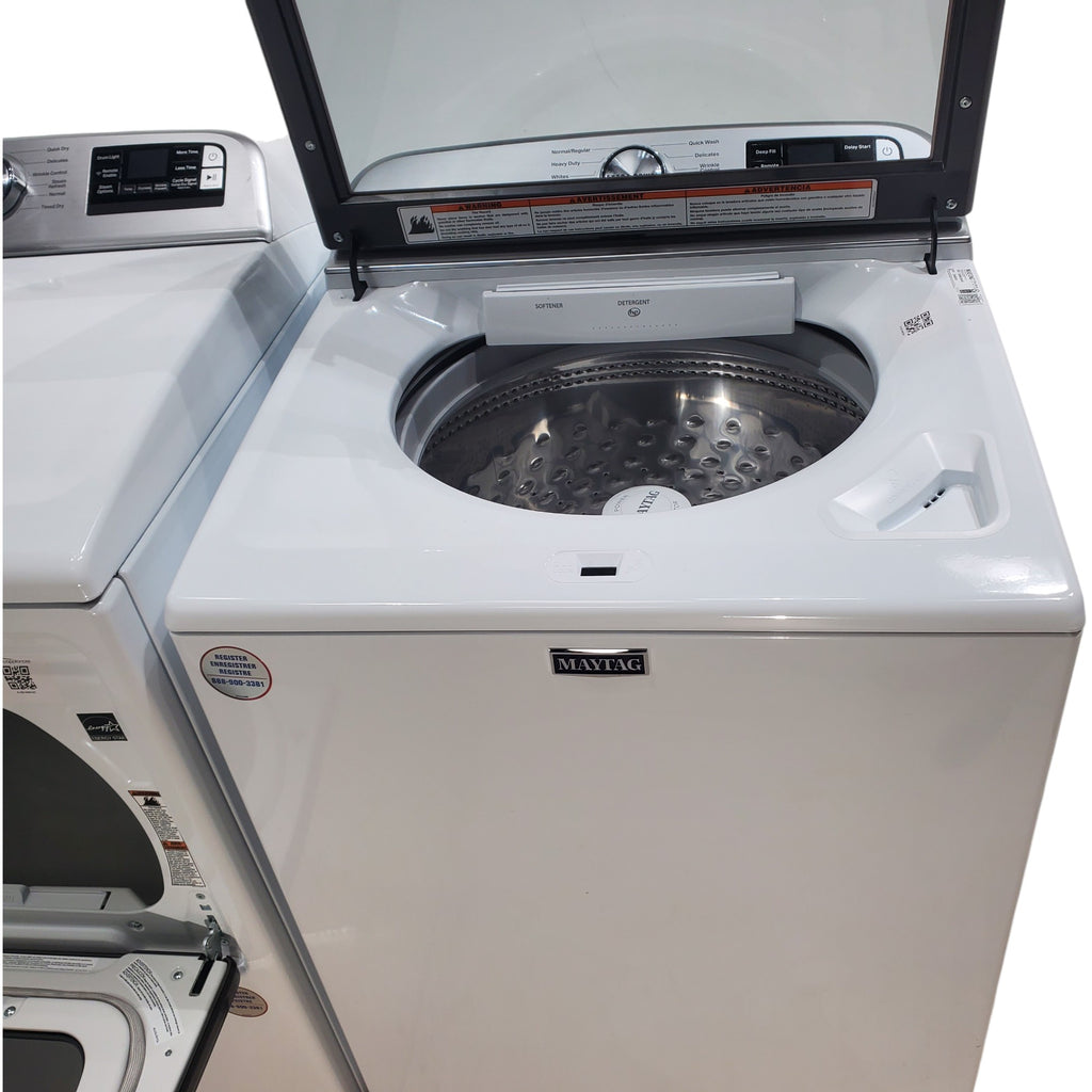 Pictures of Maytag 4.7 cu. ft. Smart Top Load Washing Machine with Extra Power Button and Deep Fill option and ENERGY STAR Smart Capable 7.4 cu. ft. Electric Steam Dryer with Extra Power Button - Open Box - Neu Appliance Outlet - Discount Appliance Outlet in Austin, Tx