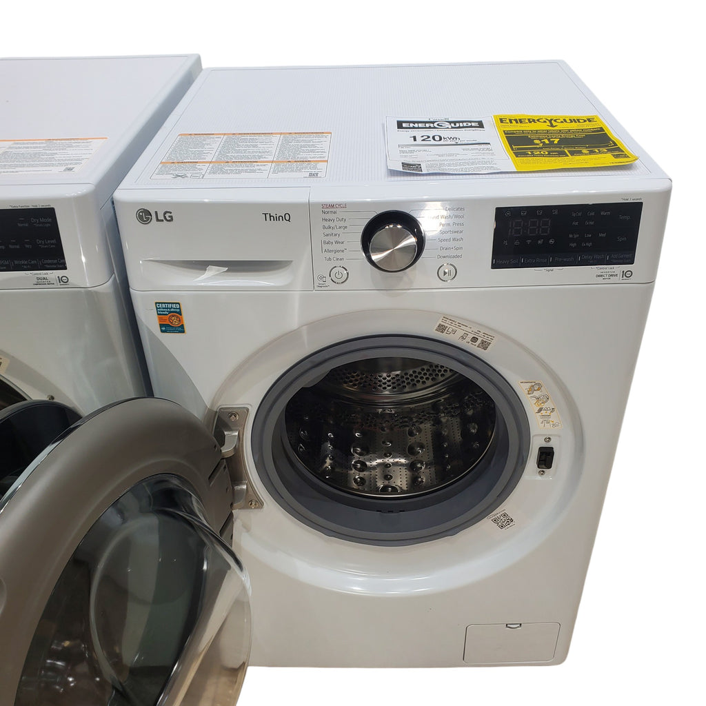 Pictures of LG White 2.4 cu.ft. Smart wi-fi Enabled Compact Front Load Washer with Built-In Intelligence and 4.2 cu.ft. Smart wi-fi Enabled Compact Front Load Dryer with Dual Inverter HeatPump™ Technology - Open Box - Neu Appliance Outlet - Discount Appliance Outlet in Austin, Tx